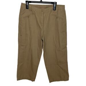 Sundance Tan Wide Leg Pants 12 Womens Cropped Cargo Pockets Linen Cotton Career